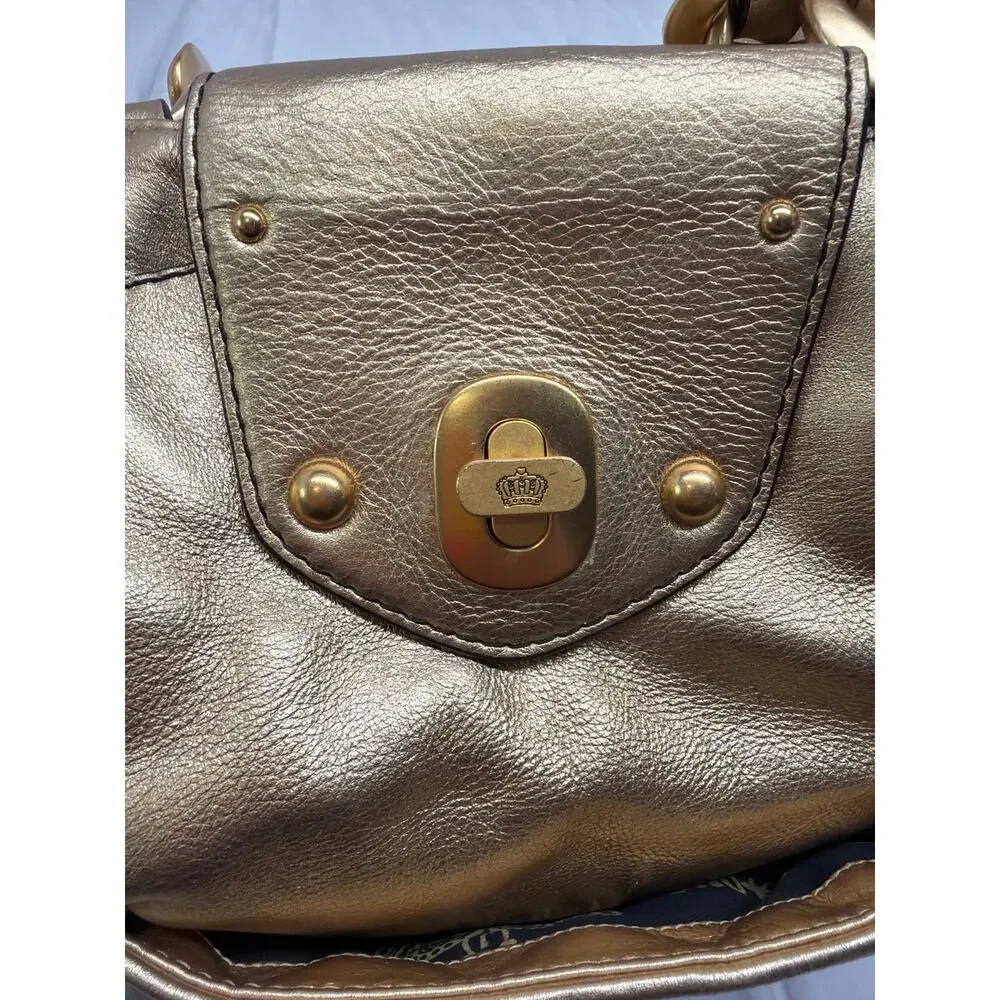 Vintage Y2K Juicy Couture Metallic Gold Leather Turnlock Satchel Bag